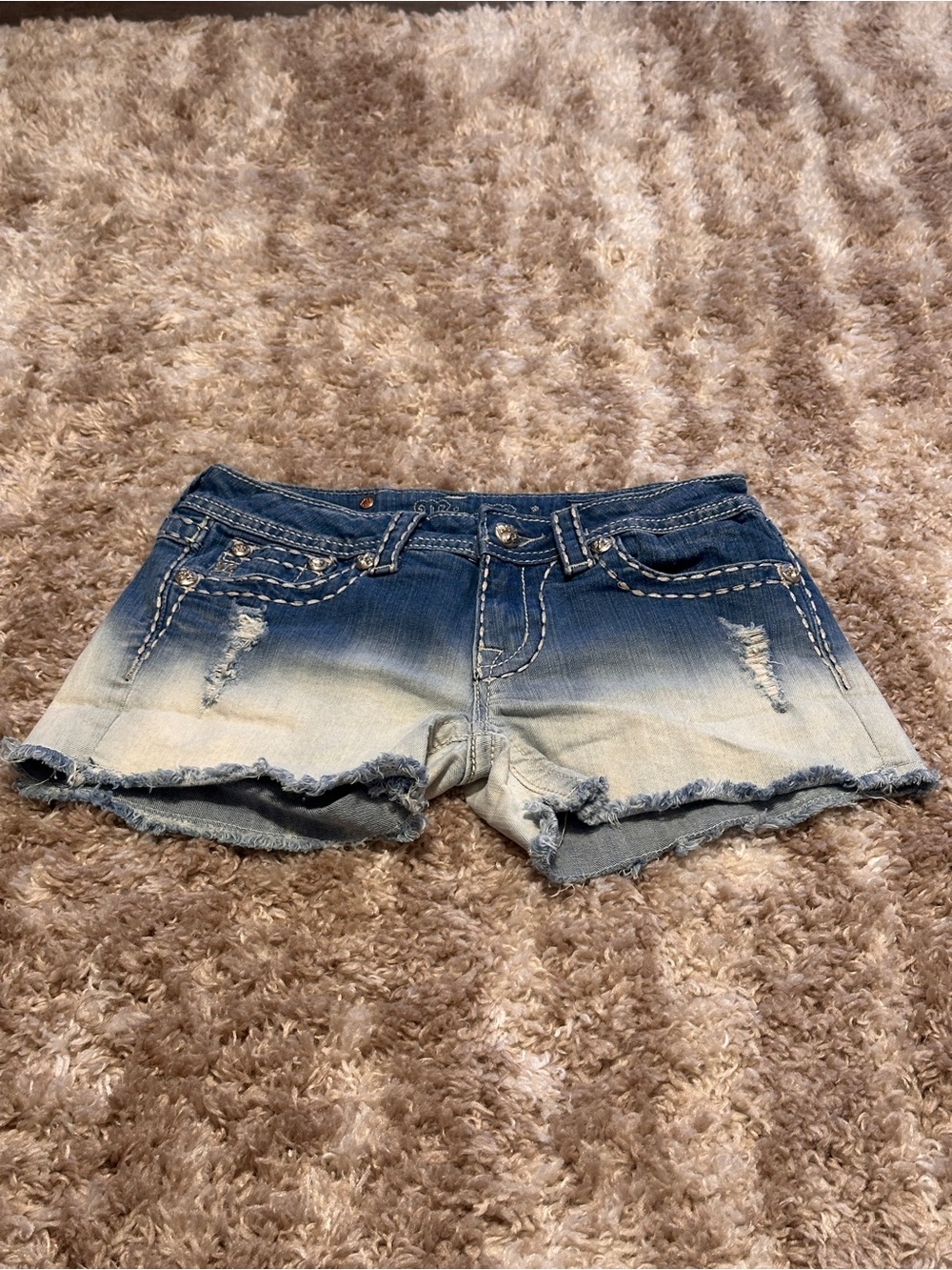 Miss Me Blue Ombre Distressed Denim Cutoff Shorts